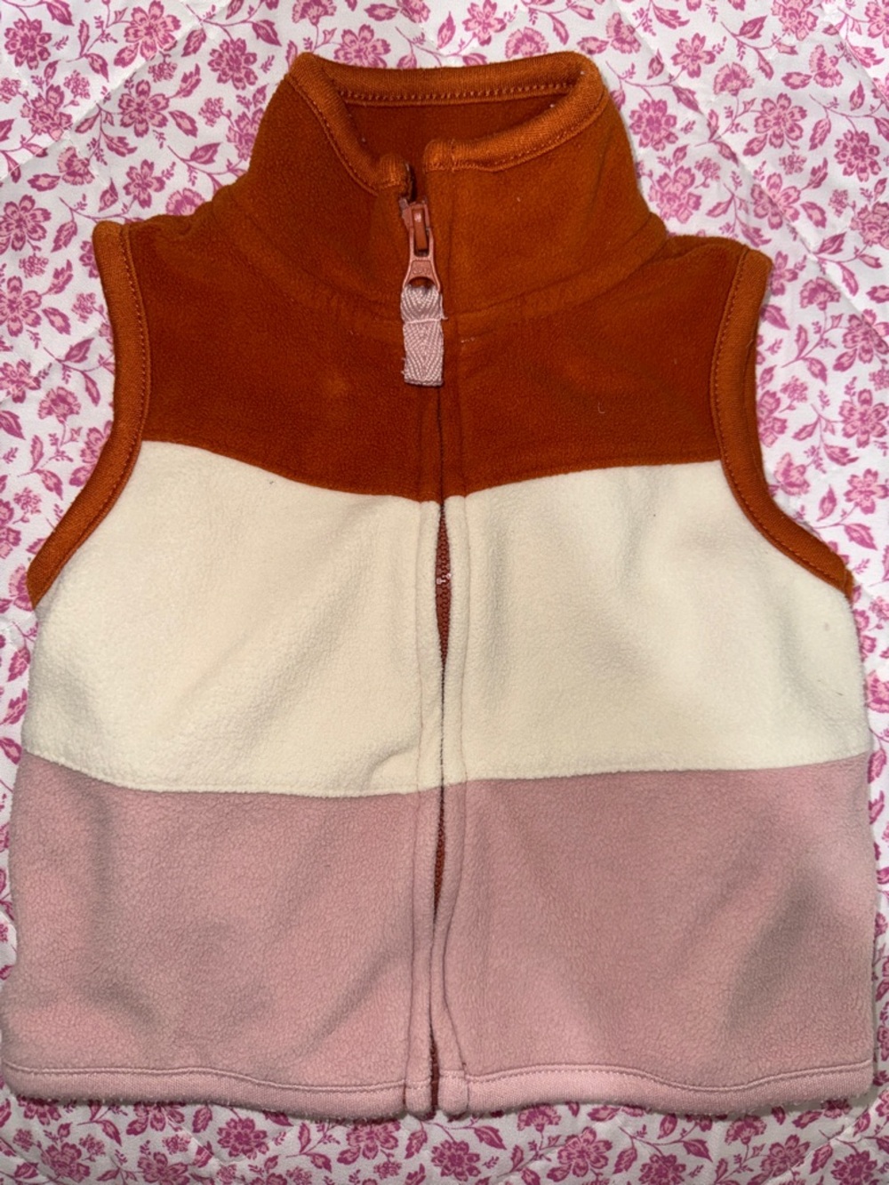 Carter's Colorblock Fleece Vest in Rust, Cream & Dusty Pink 3 Month